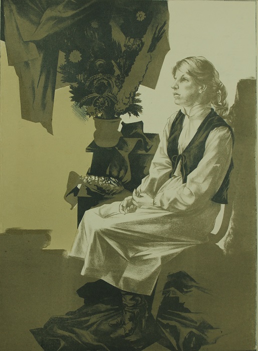 Портрет натурщицы, художник Степан Климчук, цветная литография, 62x46см