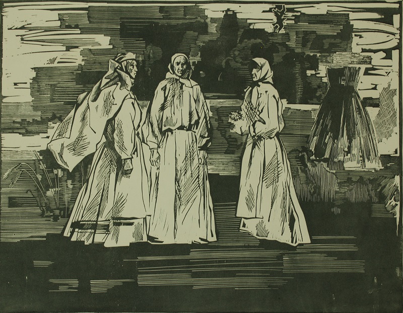Песни жней, художник Степан Климчук, линогравюра, 41x52см