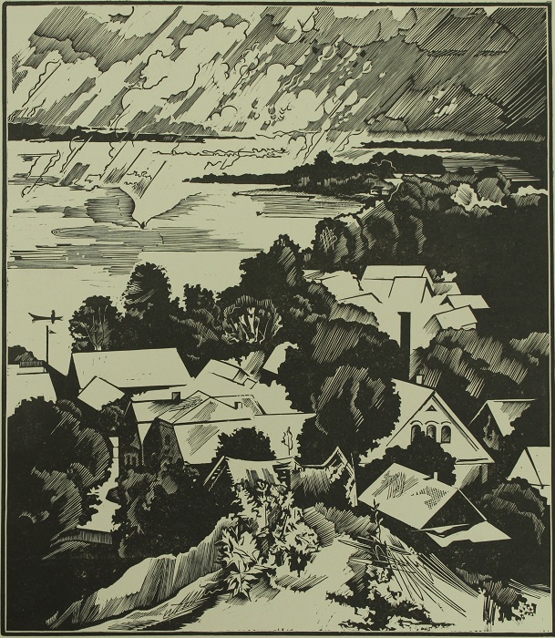 Озеро Свирь, художник Степан Климчук, линогравюра, 30x26см