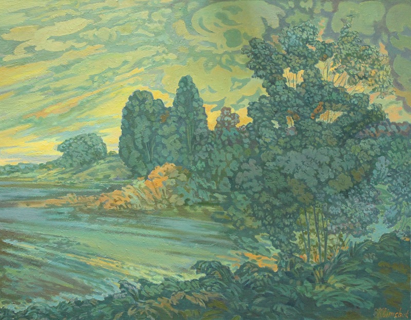 Закат над озером, художник Степан Климчук, холст, масло, 70x90см
