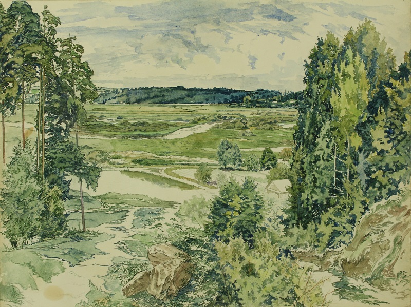 У Березины, художник Степан Климчук, акварель, 36x48см