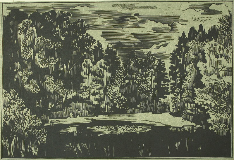 Лесное озеро, художник Степан Климчук, линогравюра, 34x49см