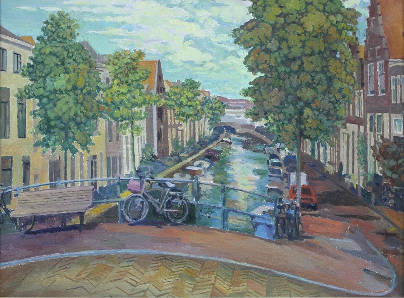 Вид на канал в Харлеме, художник Степан Климчук, холст, масло, 45x60см